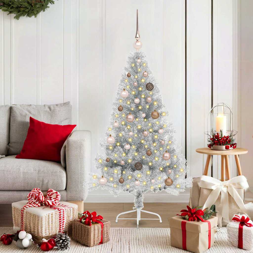 Albero di Natale artificiale con luci integrate Argento 150 cm 3397191