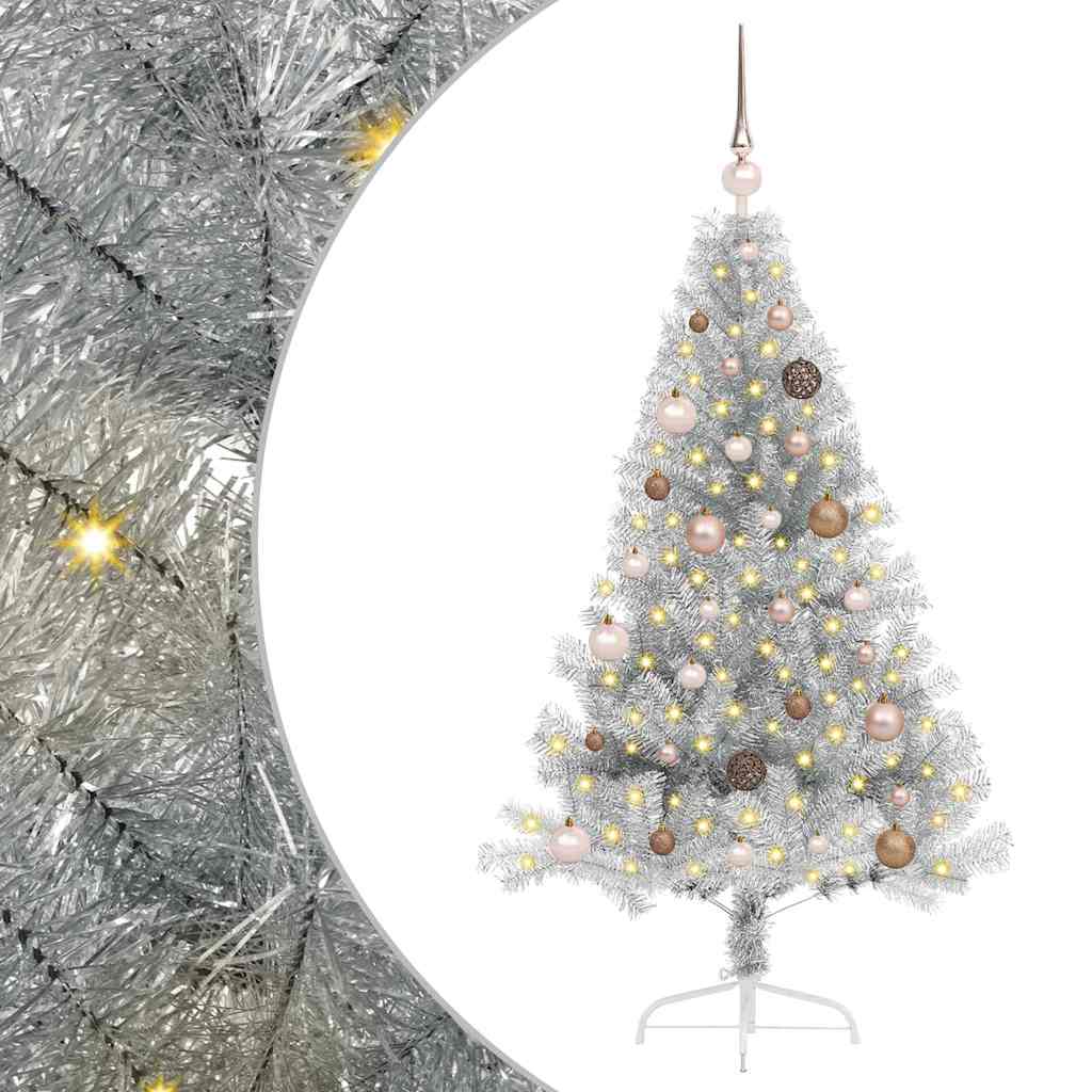 Albero di Natale artificiale con luci integrate Argento 150 cm 3397191