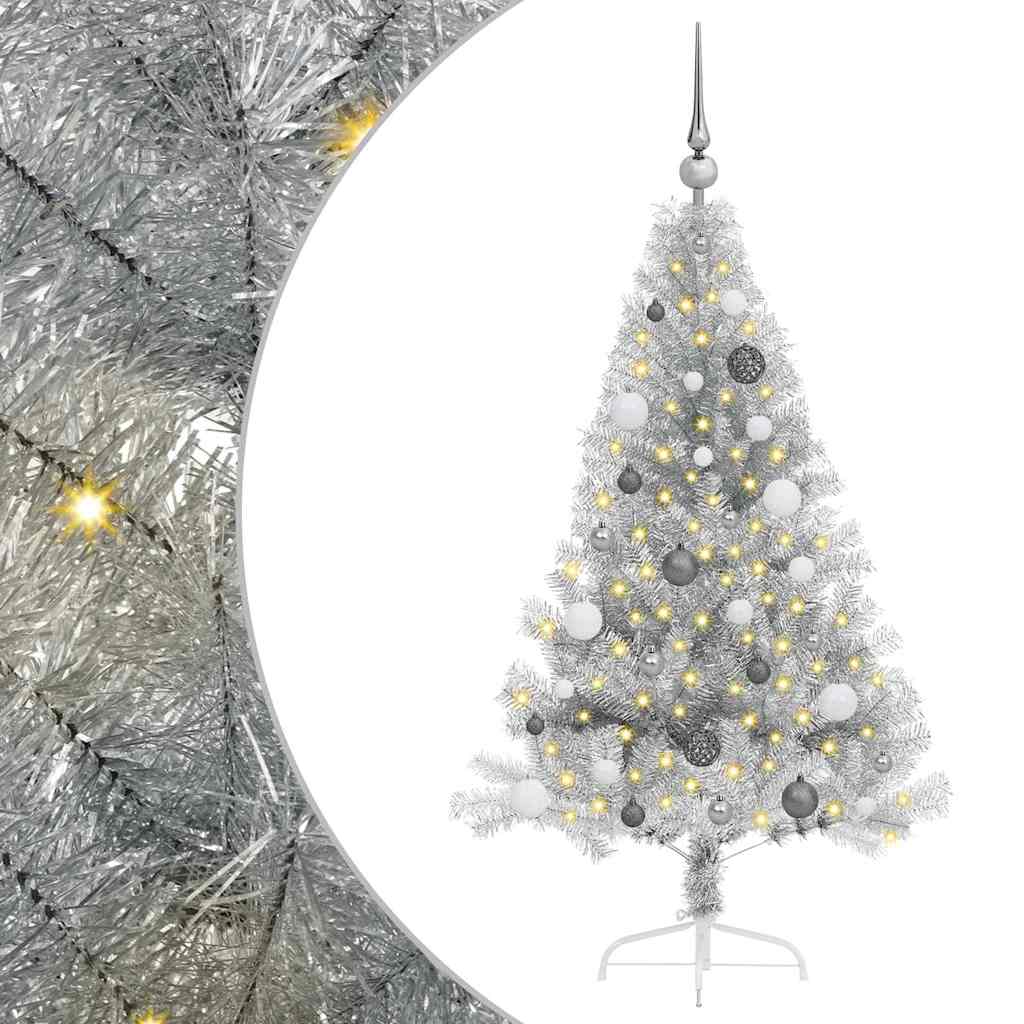 Albero di Natale artificiale con luci integrate Argento 150 cm 3397192