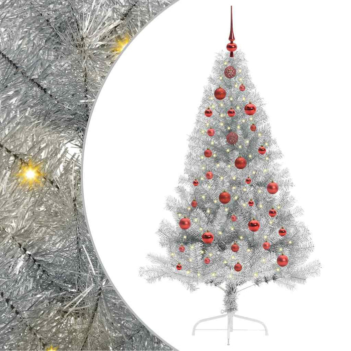 Albero di Natale artificiale con luci integrate Argento 150 cm 3397193