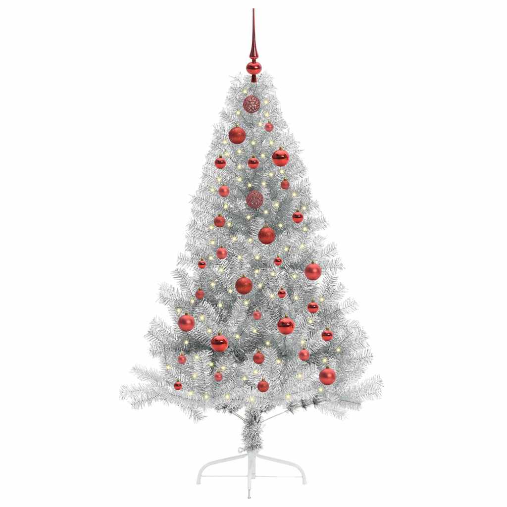 Albero di Natale artificiale con luci integrate Argento 150 cm 3397193