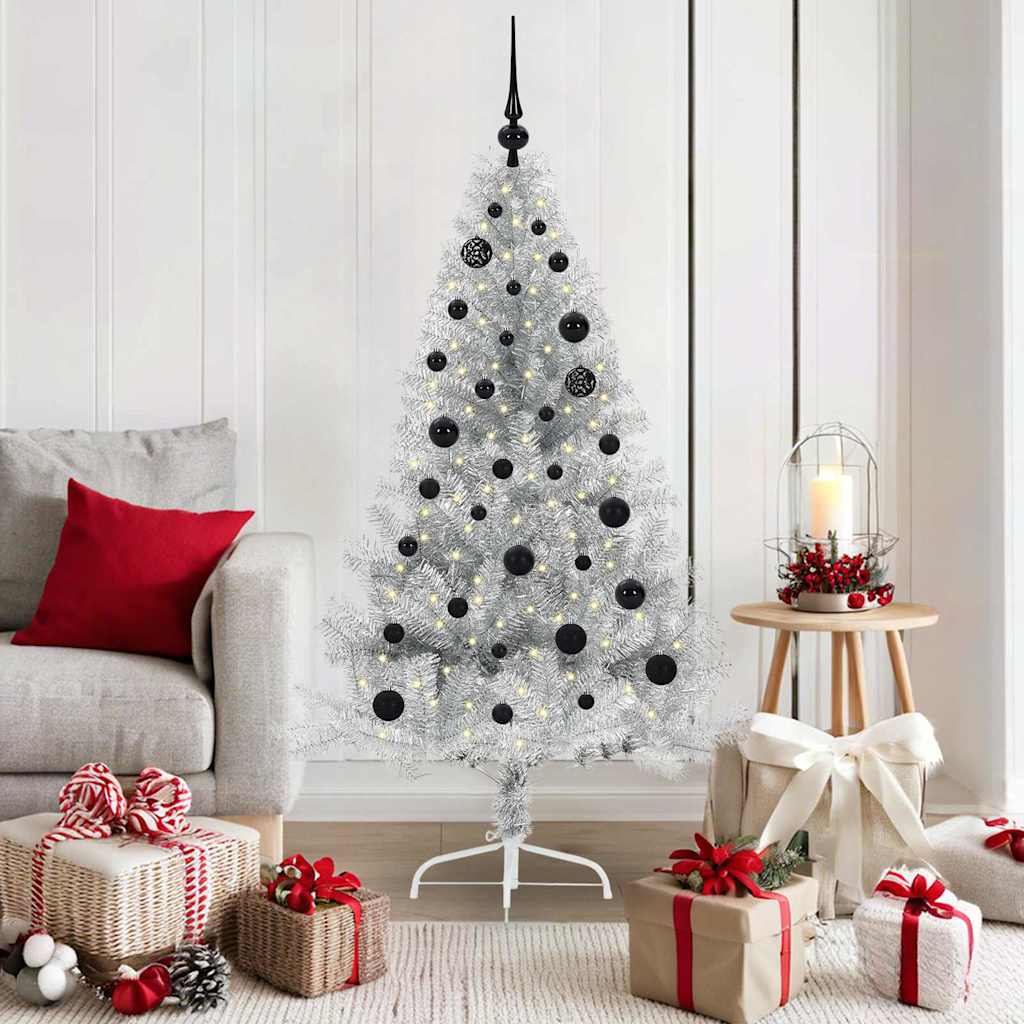 Albero di Natale artificiale con luci integrate Argento 150 cm 3397194