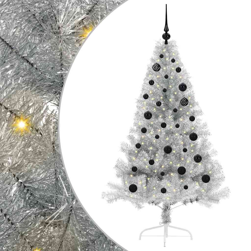 Albero di Natale artificiale con luci integrate Argento 150 cm 3397194