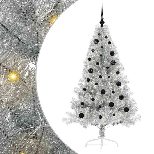 Albero di Natale artificiale con luci integrate Argento 150 cm 3397194