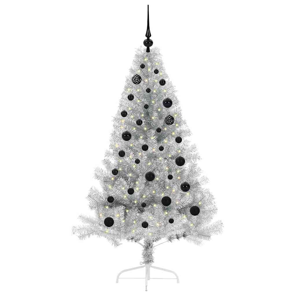 Albero di Natale artificiale con luci integrate Argento 150 cm 3397194