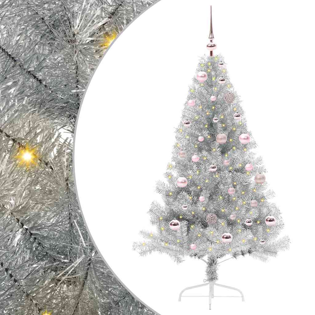 Albero di Natale artificiale con luci integrate Argento 150 cm 3397195