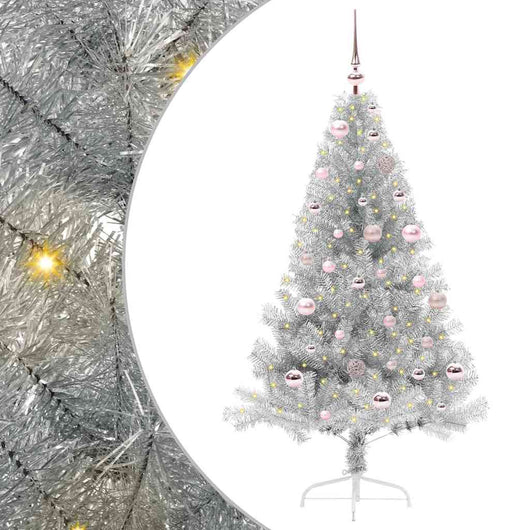 Albero di Natale artificiale con luci integrate Argento 150 cm 3397195