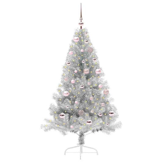 Albero di Natale artificiale con luci integrate Argento 150 cm 3397195