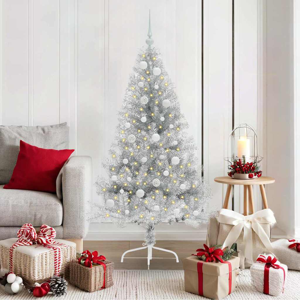 Albero di Natale artificiale con luci integrate Argento 150 cm 3397196