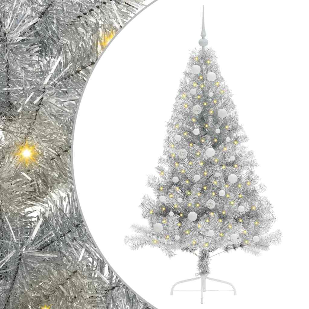 Albero di Natale artificiale con luci integrate Argento 150 cm 3397196