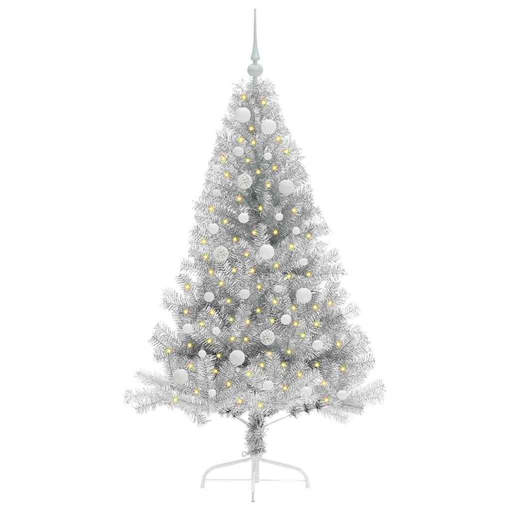 Albero di Natale artificiale con luci integrate Argento 150 cm 3397196
