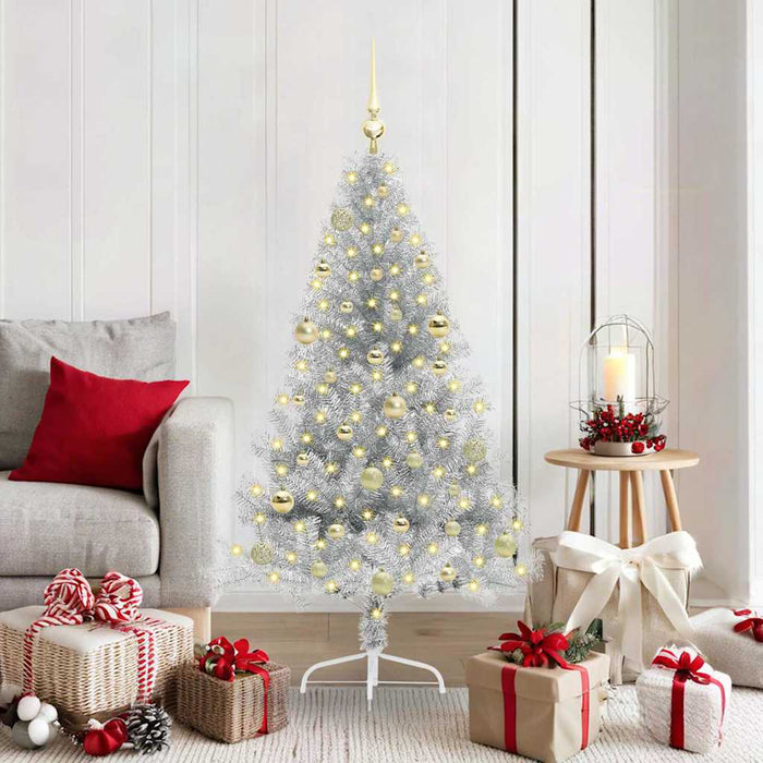 Albero di Natale artificiale con luci integrate Argento 150 cm 3397197