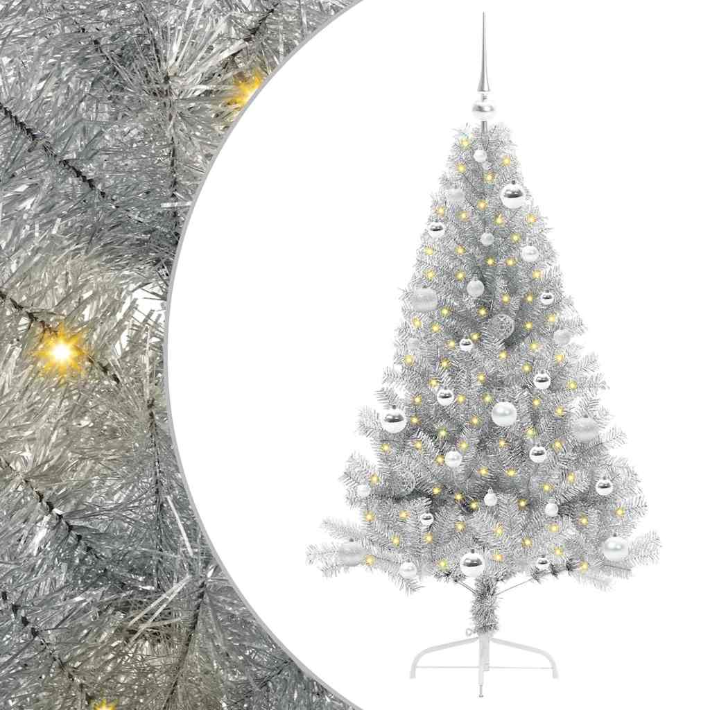 Albero di Natale artificiale con luci integrate Argento 150 cm 3397198