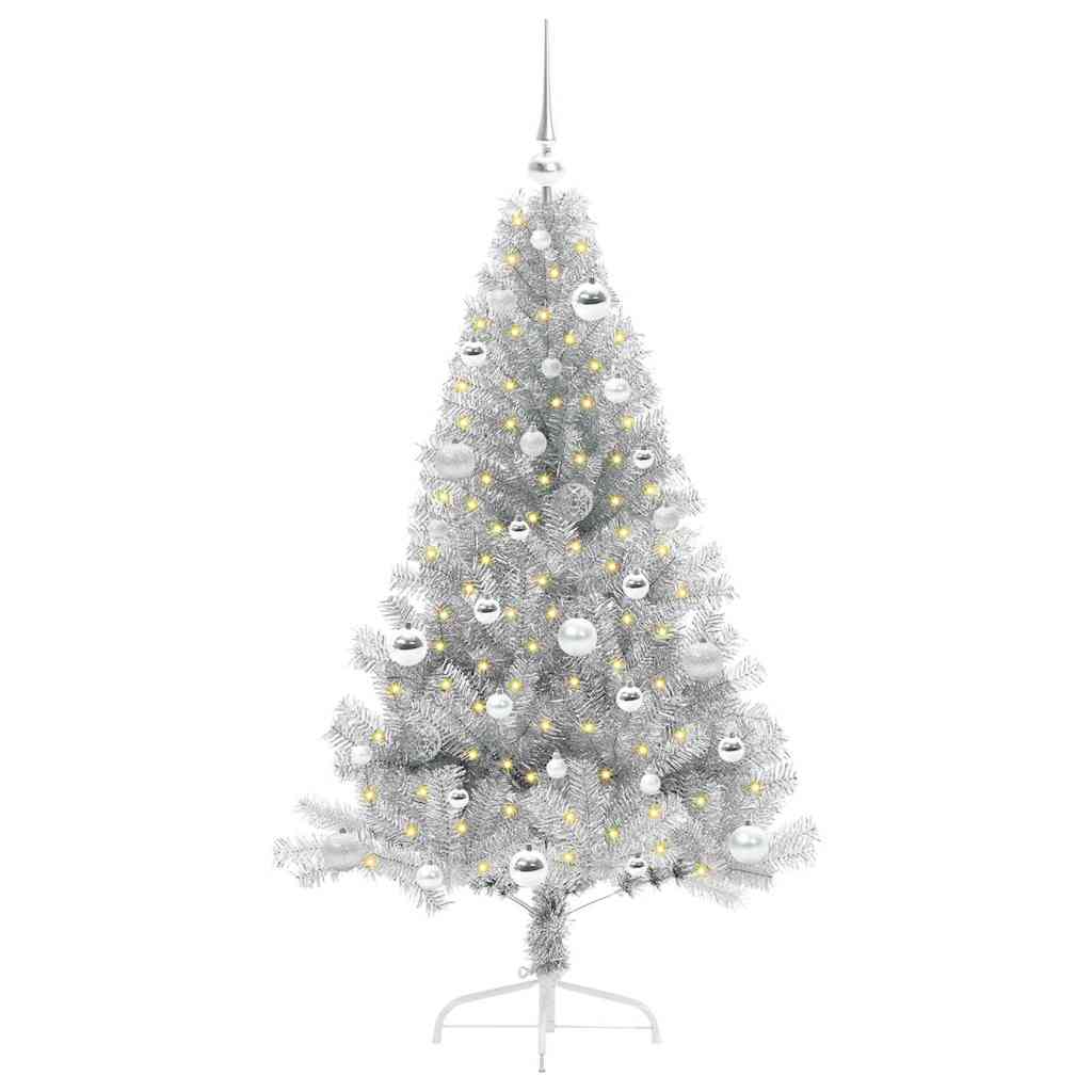 Albero di Natale artificiale con luci integrate Argento 150 cm 3397198