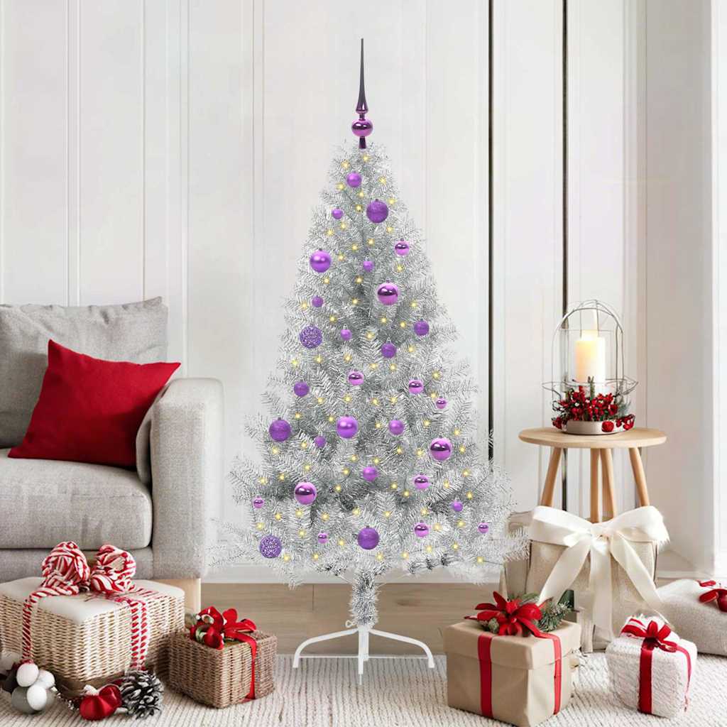 Albero di Natale artificiale con luci integrate Argento 150 cm 3397199