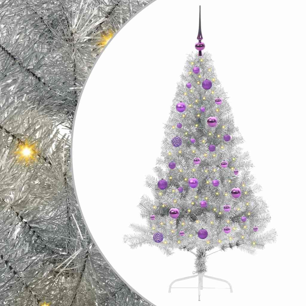Albero di Natale artificiale con luci integrate Argento 150 cm 3397199