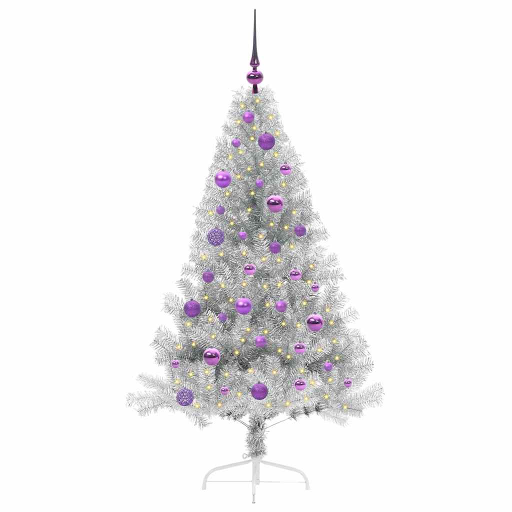 Albero di Natale artificiale con luci integrate Argento 150 cm 3397199
