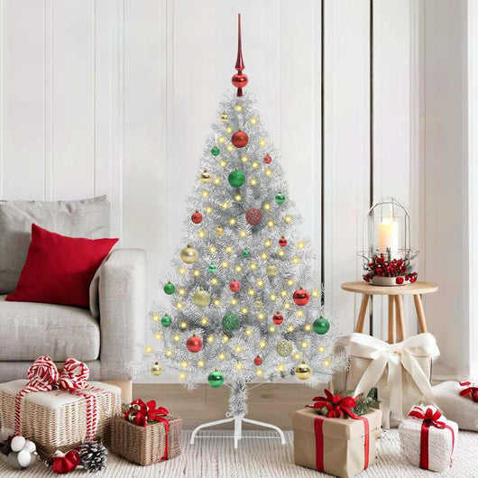Albero di Natale artificiale con luci integrate Argento 150 cm 3397201