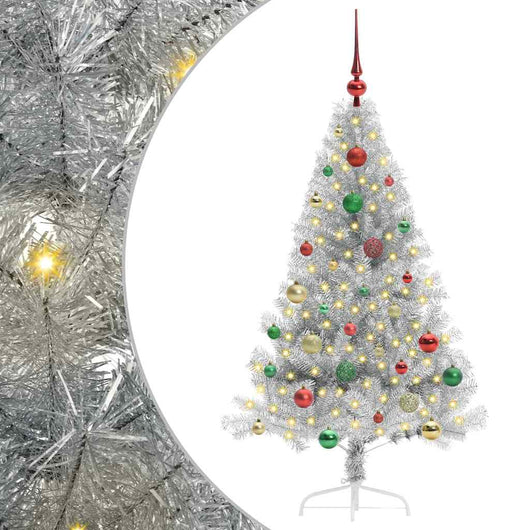 Albero di Natale artificiale con luci integrate Argento 150 cm 3397201