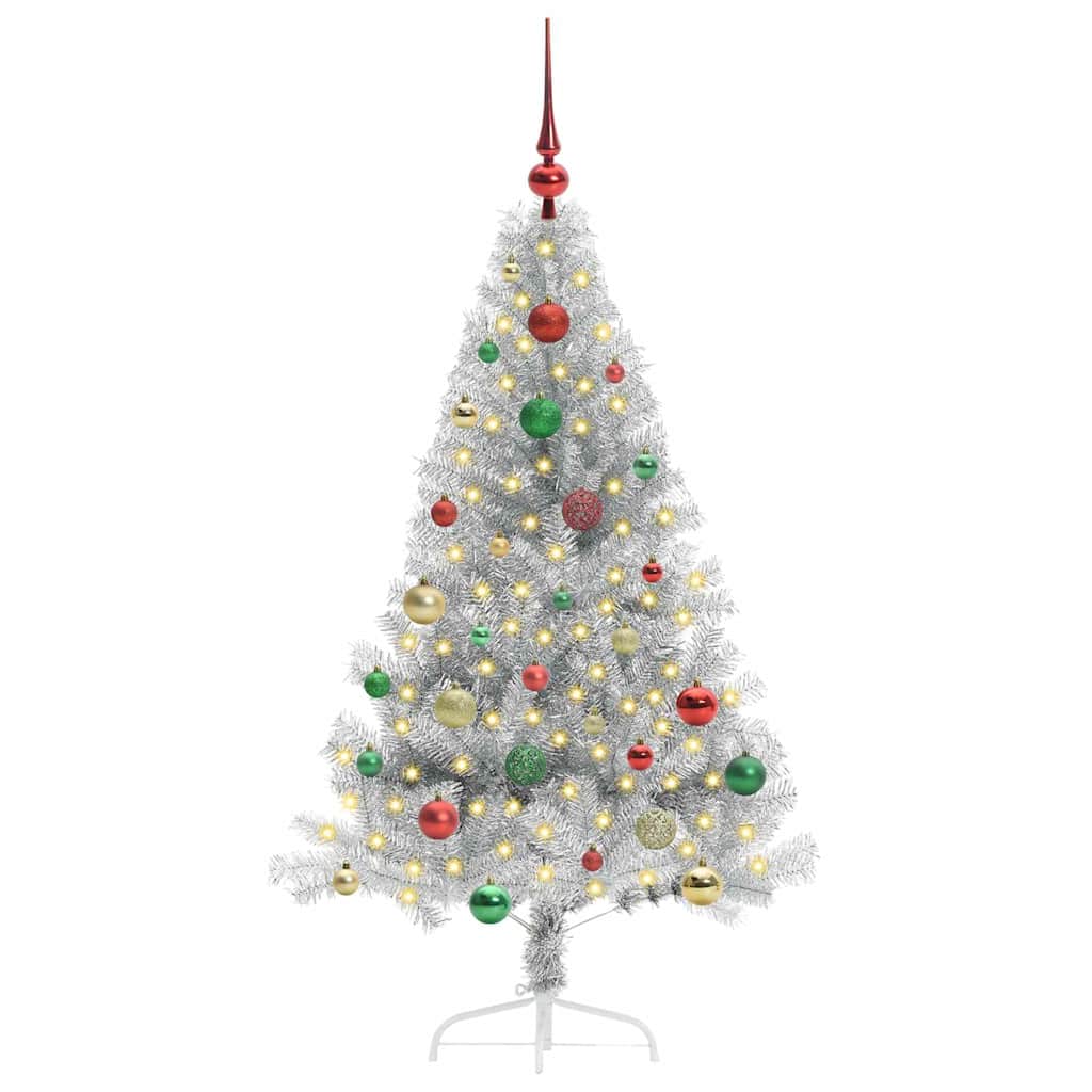 Albero di Natale artificiale con luci integrate Argento 150 cm 3397201