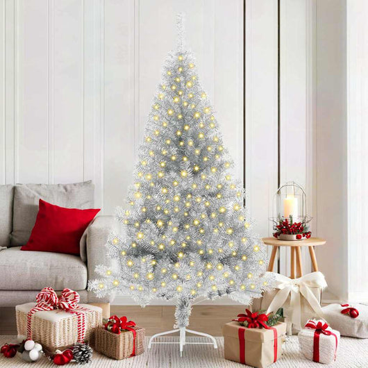 vidaXL Albero di Natale con luci a corde decorative Argento 180 cm