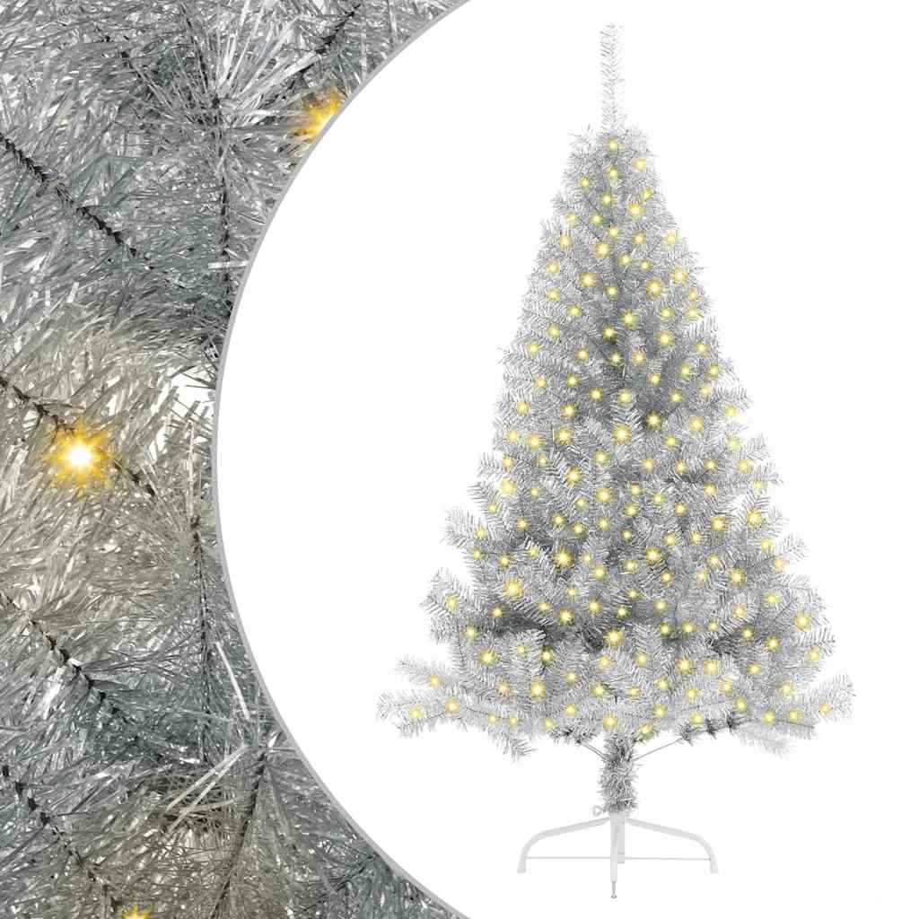 vidaXL Albero di Natale con luci a corde decorative Argento 180 cm