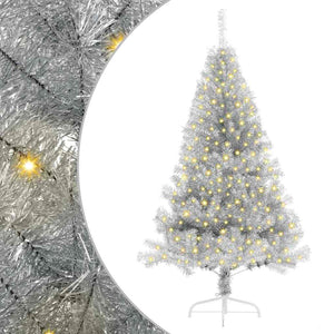 vidaXL Albero di Natale con luci a corde decorative Argento 180 cm
