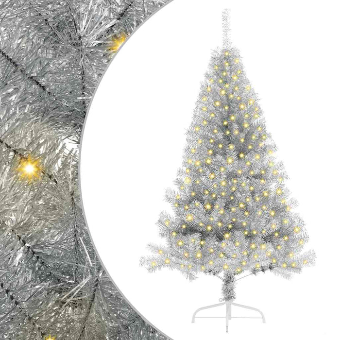 vidaXL Albero di Natale con luci a corde decorative Argento 180 cm
