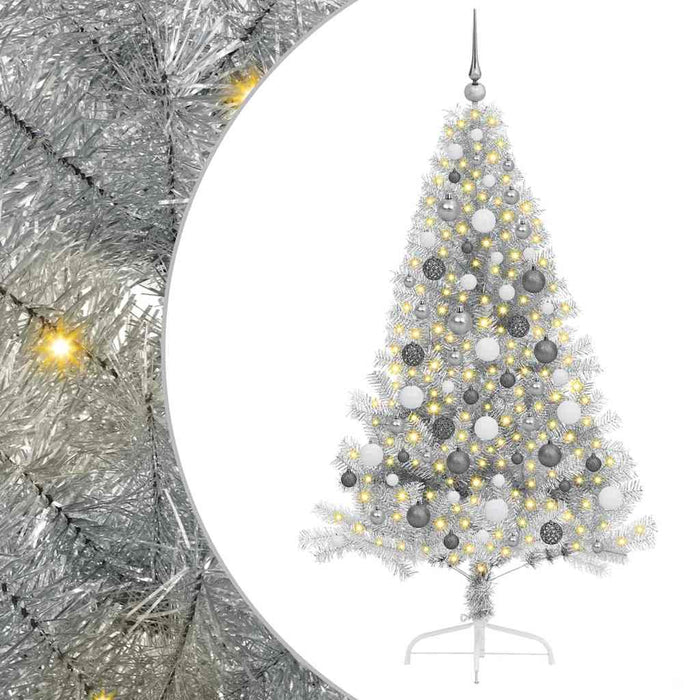 vidaXL Albero di Natale con luci a corde decorative Argento 180 cm