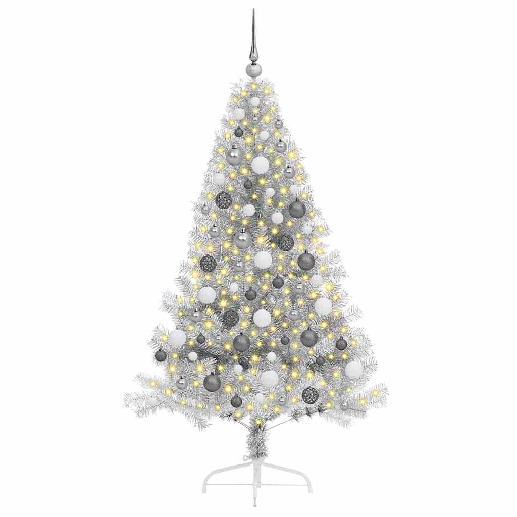 vidaXL Albero di Natale con luci a corde decorative Argento 180 cm