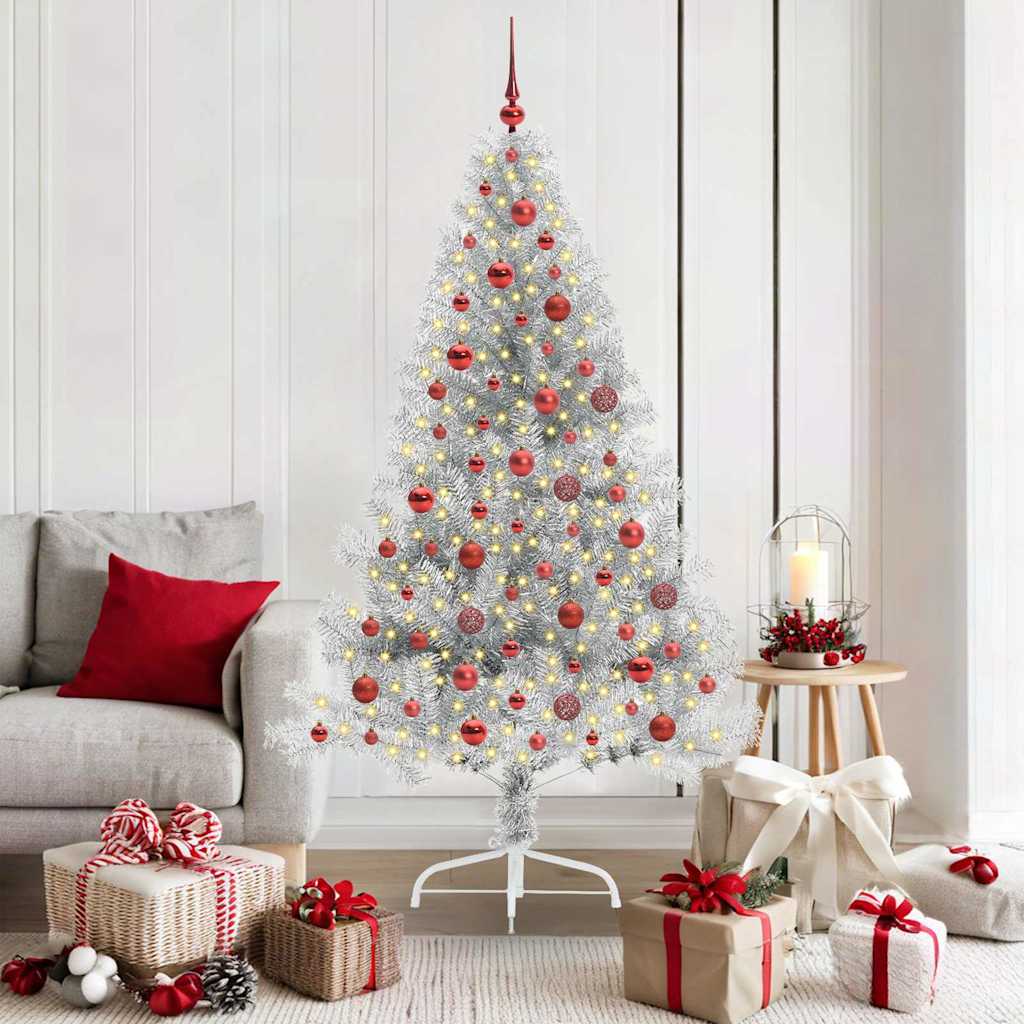 Albero di Natale artificiale con luci integrate Argento 180 cm 3397206