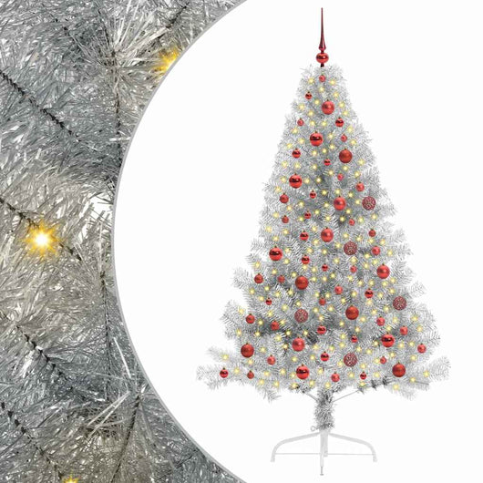 Albero di Natale artificiale con luci integrate Argento 180 cm 3397206