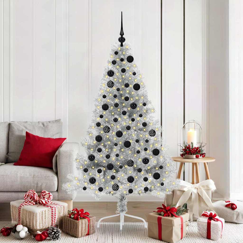 Albero di Natale artificiale con luci integrate Argento 180 cm 3397207