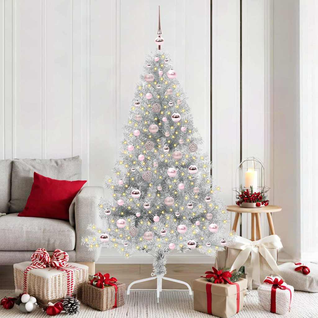 Albero di Natale artificiale con luci integrate Argento 180 cm 3397208