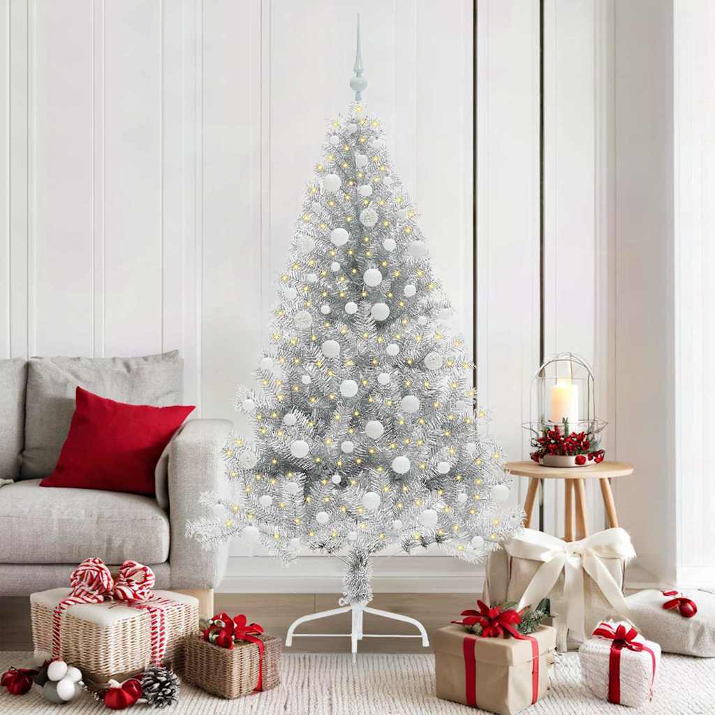 Albero di Natale artificiale con luci integrate Argento 180 cm 3397209