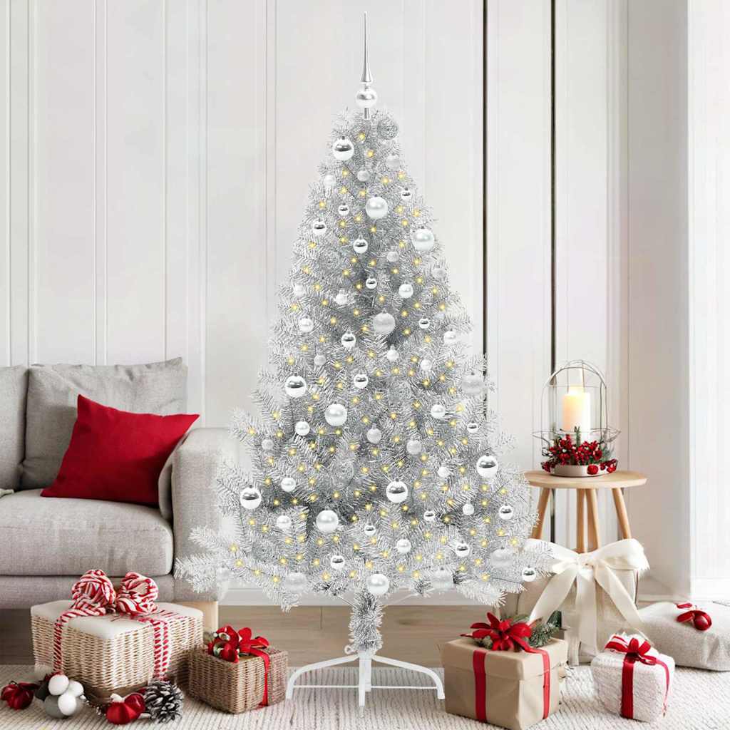 Albero di Natale artificiale con luci integrate Argento 180 cm 3397211