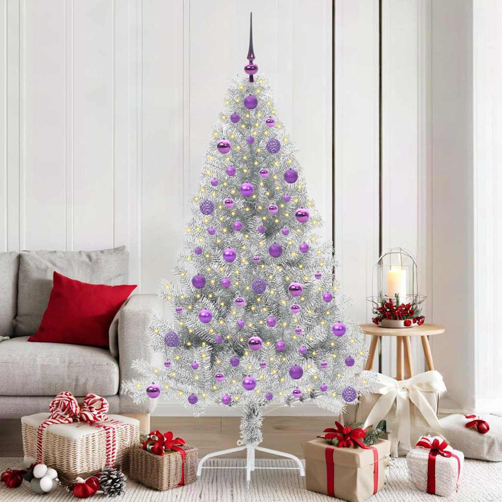 Albero di Natale artificiale con luci integrate Argento 180 cm 3397212