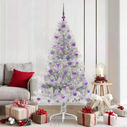 Albero di Natale artificiale con luci integrate Argento 180 cm 3397212