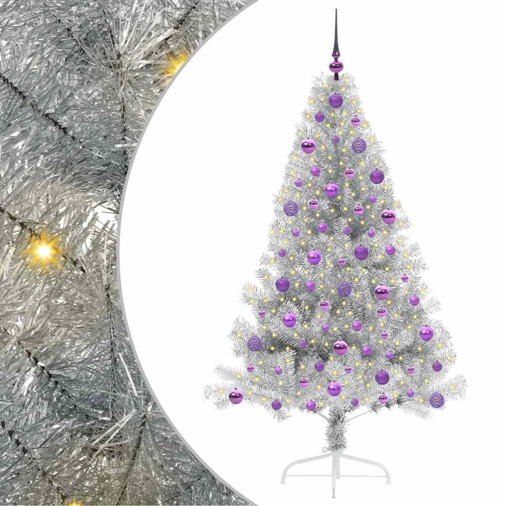 Albero di Natale artificiale con luci integrate Argento 180 cm 3397212