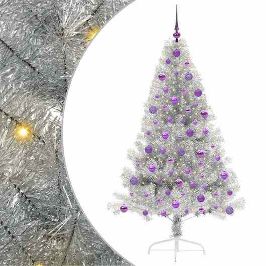 Albero di Natale artificiale con luci integrate Argento 180 cm 3397212