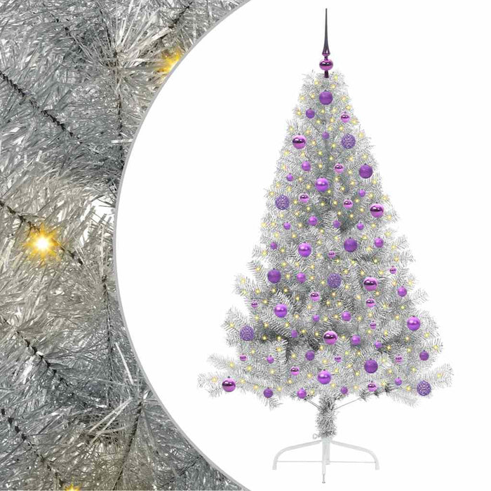 Albero di Natale artificiale con luci integrate Argento 180 cm 3397212