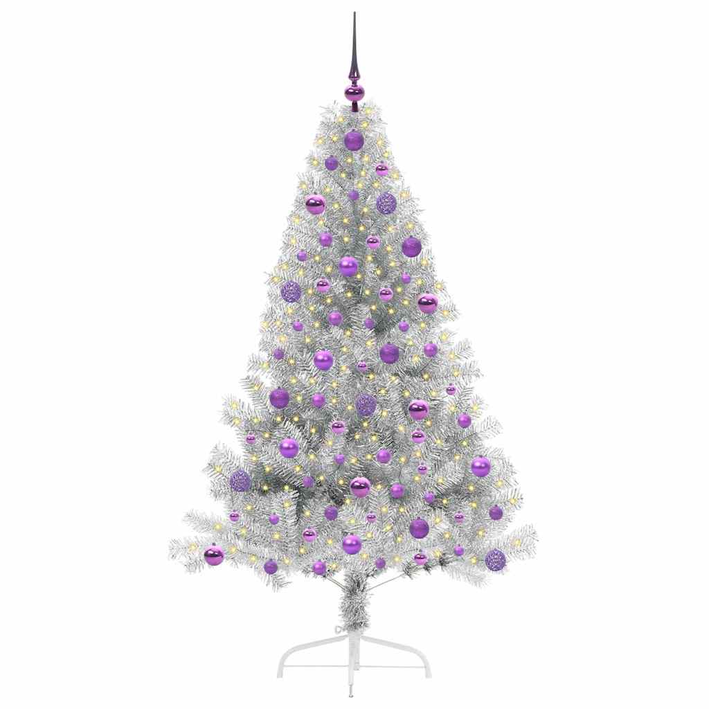 Albero di Natale artificiale con luci integrate Argento 180 cm 3397212