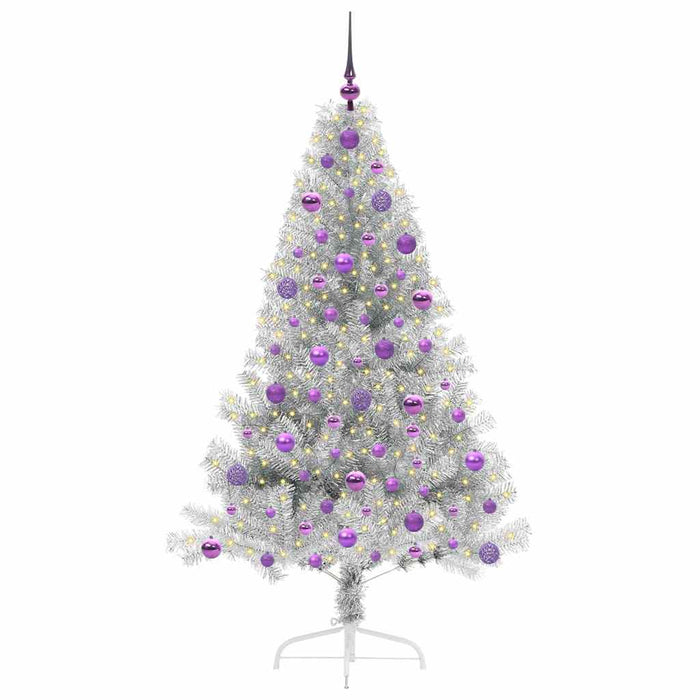 Albero di Natale artificiale con luci integrate Argento 180 cm 3397212