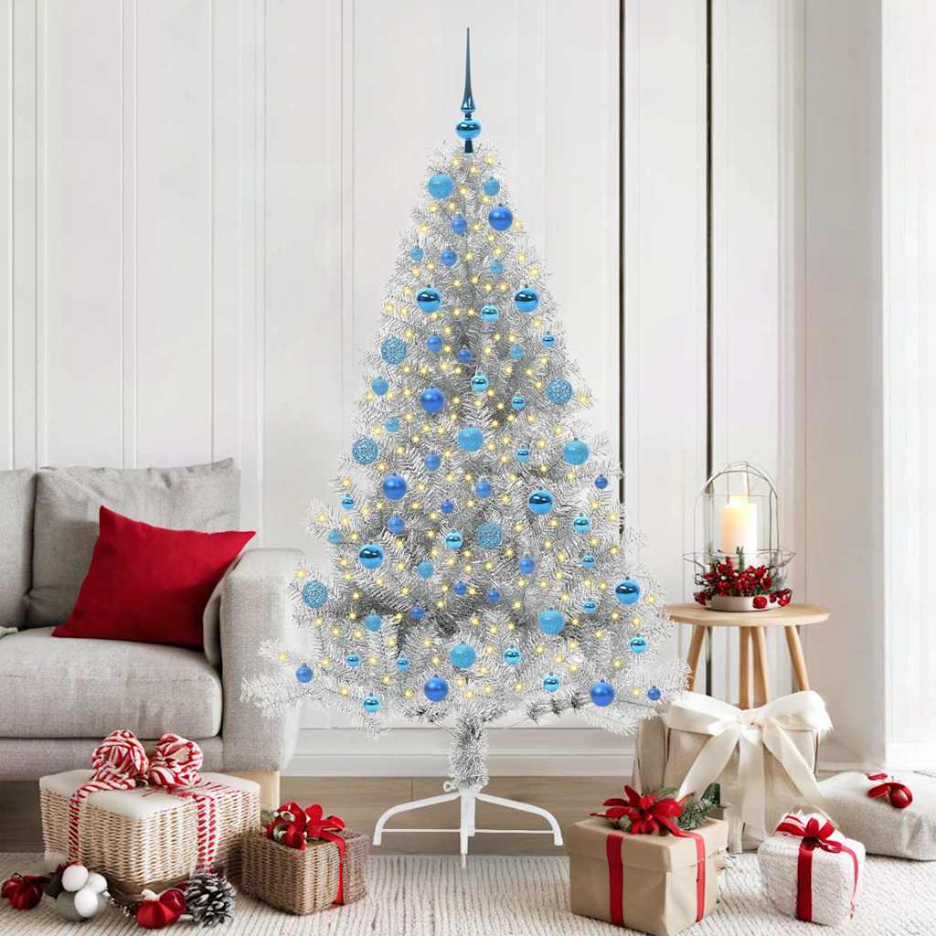 Albero di Natale artificiale con luci integrate Argento 180 cm 3397213