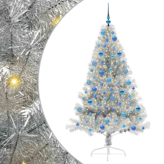 Albero di Natale artificiale con luci integrate Argento 180 cm 3397213
