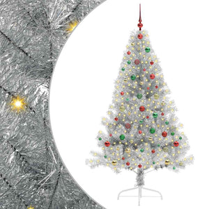 Albero di Natale artificiale con luci integrate Argento 180 cm 3397214