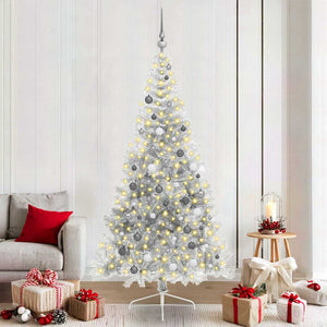 vidaXL Albero di Natale con luci a corde decorative Argento 210 cm PET