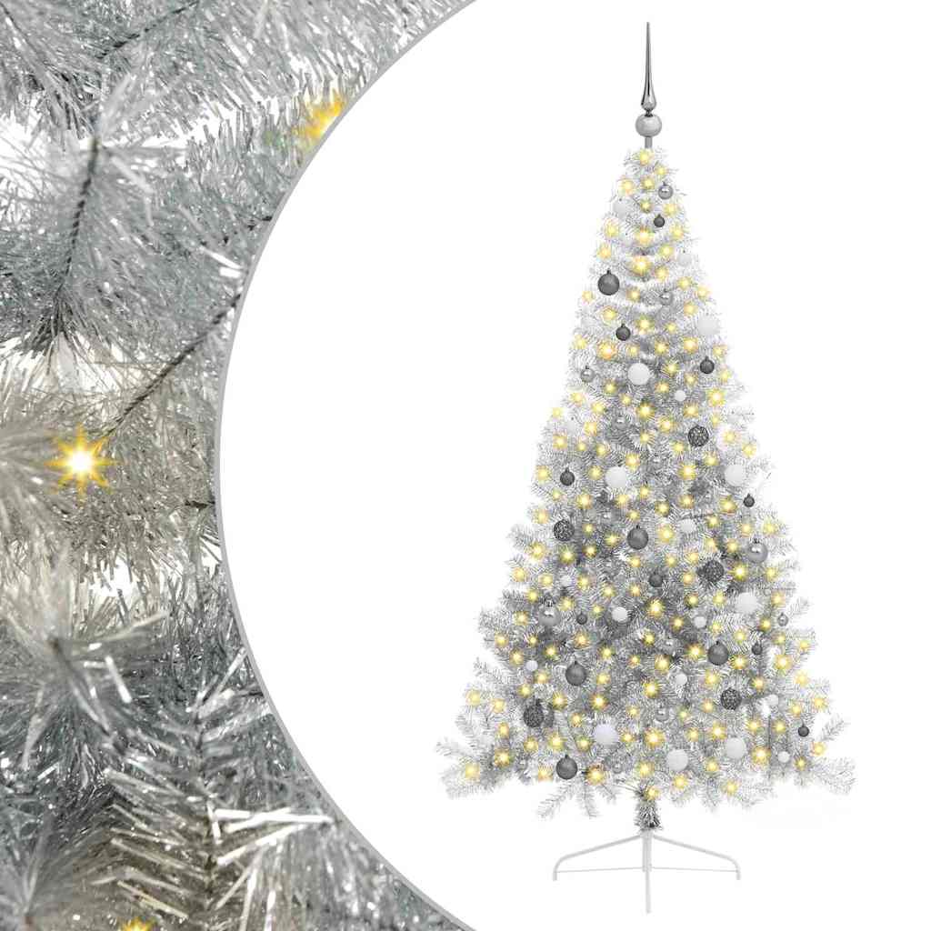 vidaXL Albero di Natale con luci a corde decorative Argento 210 cm PET