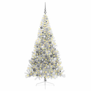 vidaXL Albero di Natale con luci a corde decorative Argento 210 cm PET