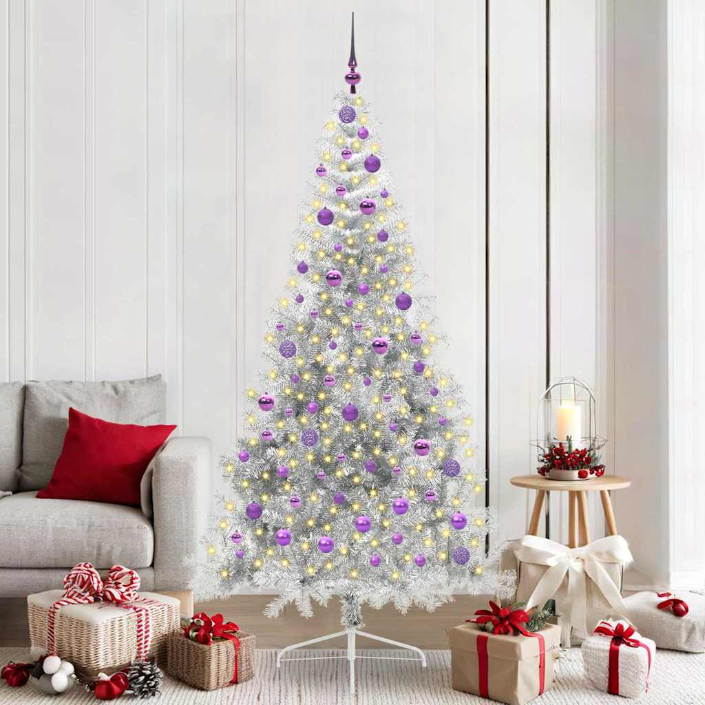 Albero di Natale artificiale con luci integrate Argento 210 cm 3397225